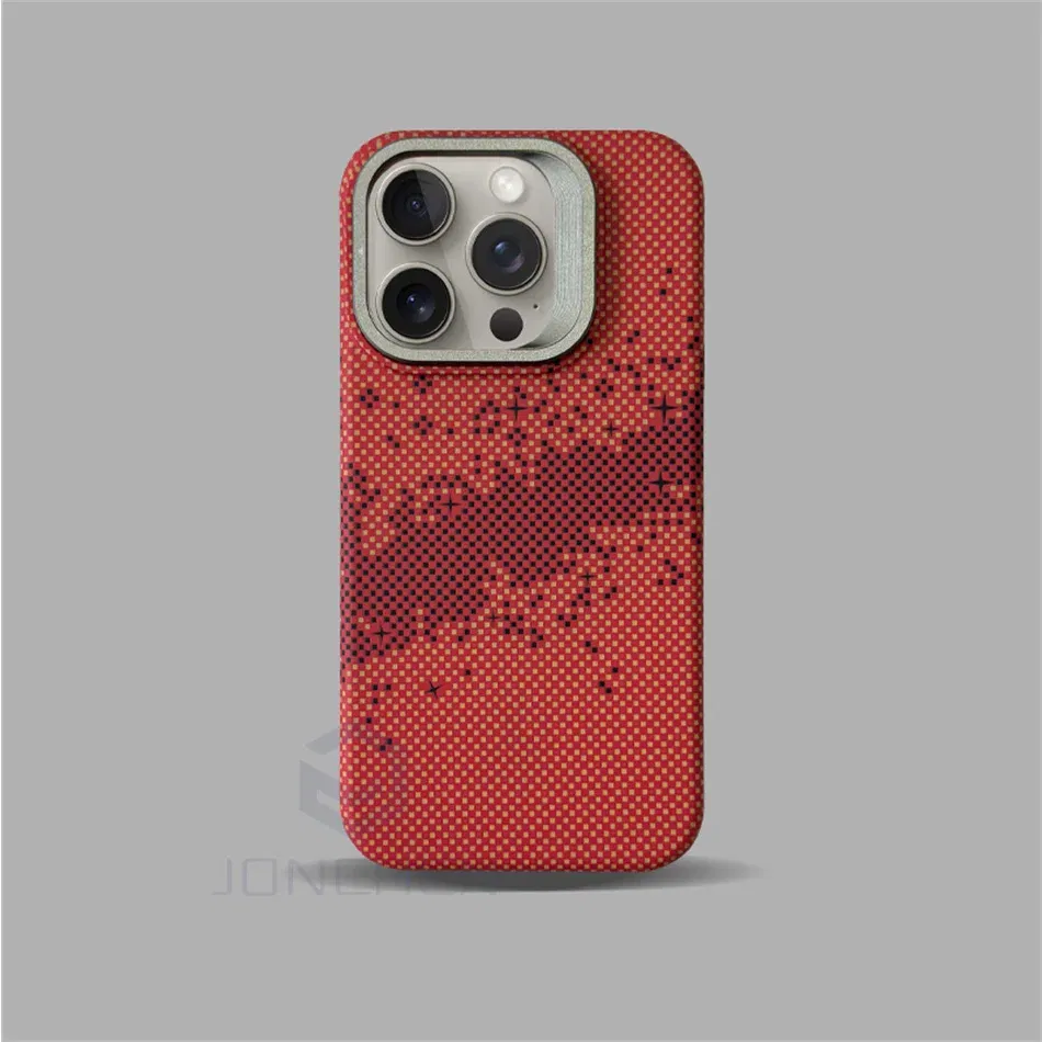 Color: Orange, Material: Nylon - Luxury Magnetic Stand Metal Lens Relief Carbon Fibre Pattern For Magsafe Case For iPhone 15 14 13 Pro Max Shockproof Back Cover