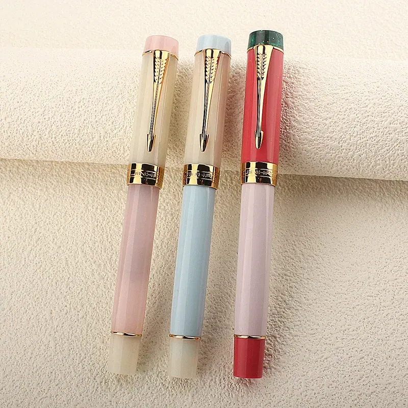 Color: Blue, Nib Size: MF - JINHAO 100 Centennial Fountain Pen Resin Gold Clip Nib EF F M Students Pens Business Stationery School Office Supplies PK 9019