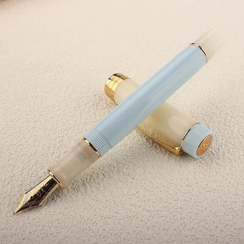 Color: Blue, Nib Size: MF - JINHAO 100 Centennial Fountain Pen Resin Gold Clip Nib EF F M Students Pens Business Stationery School Office Supplies PK 9019