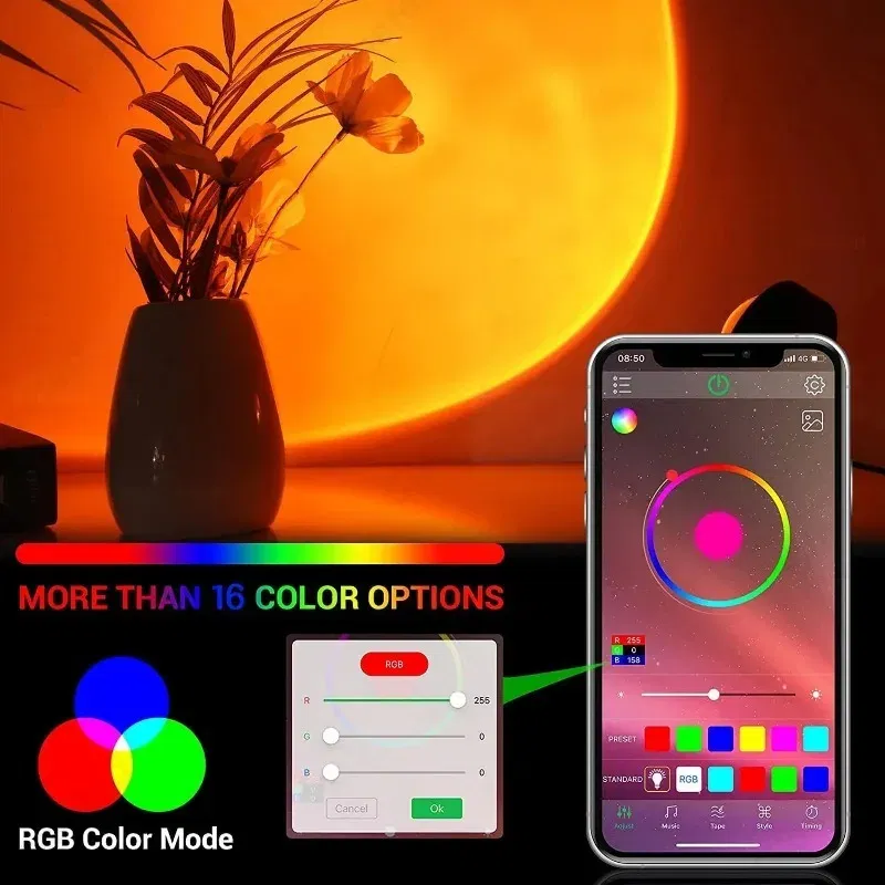 Color: WHITE - Intelligent LED Rainbow Sunset Projection Light Bar Coffee Shop Home Living Room Bedroom Background Wall Atmosphere Lighting