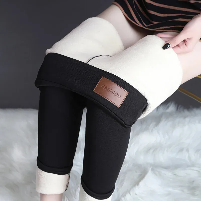 Color: Beige, Size: XL - Thermal Leggings Women Winter Warm High Waist Simplicity Warm Pants Fashion Black Elasticity Autumn Velvet Comfortable Leggins