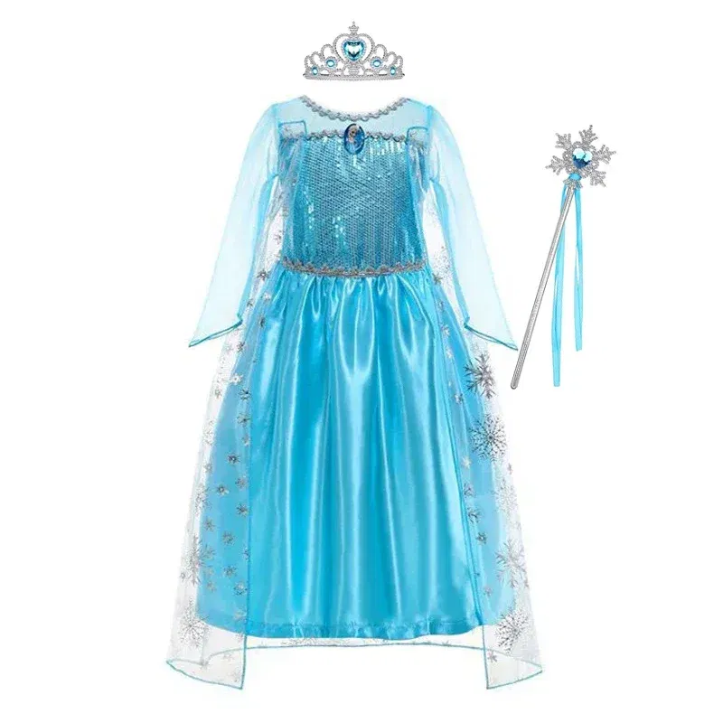 Color: Orange, Kid Size: 13 - Disney Girls Cospaly Snow Queen Elsa Costumes Kids Carnival Party Prom Gown Robe-Playing Children Clothes Frozen Princess Dress