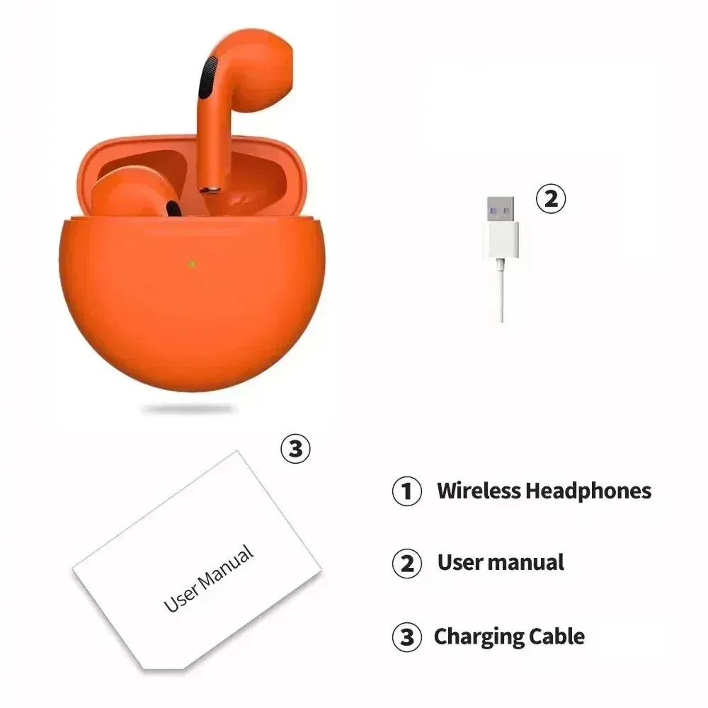 Color: Yellow - Air Pro 6 TWS Wireless Headphones with Mic Fone Bluetooth Earphones Sport Earbuds Pro6 J6 Headset for Apple iPhone Xiaomi Huawei