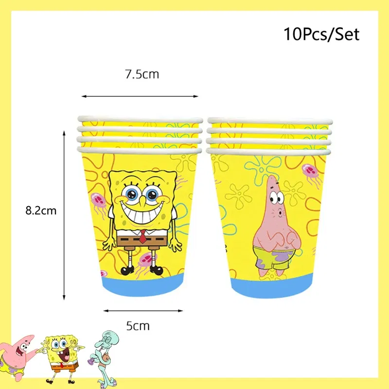 Color: Clear - SpongeBob Party Decorations Disposable Tableware Cup Baby Shower Birthday Theme Plate Tablecloth Kids Birthday Party