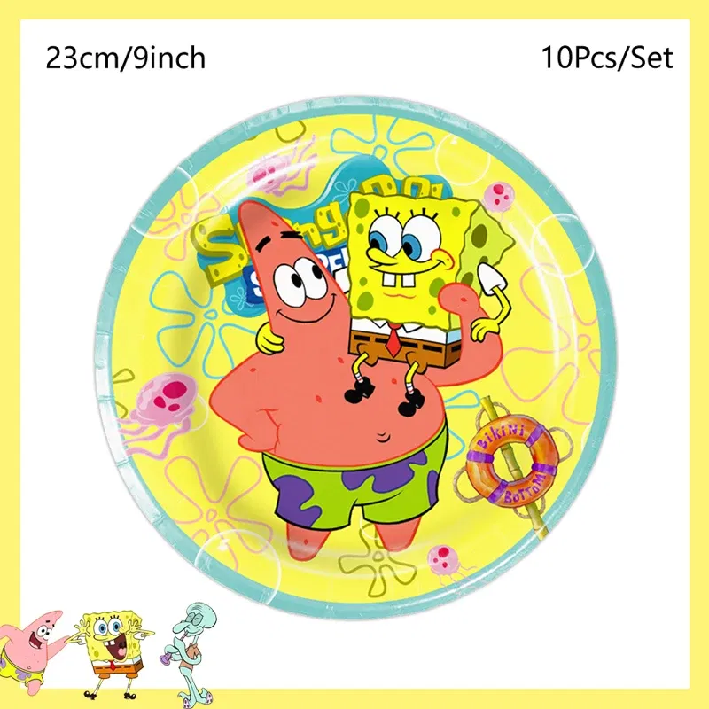 Color: Clear - SpongeBob Party Decorations Disposable Tableware Cup Baby Shower Birthday Theme Plate Tablecloth Kids Birthday Party