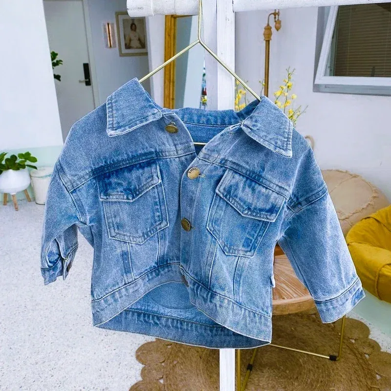 Color: Beige, Kid Size: 6 - 2022 Autumn Spring Fall Boys Casual Cartoon Denim Kids Jackets Turn-down Collar Long Sleeve Coat Girls Loose Tops for Teens