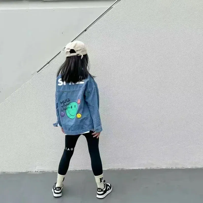 Color: Beige, Kid Size: 6 - 2022 Autumn Spring Fall Boys Casual Cartoon Denim Kids Jackets Turn-down Collar Long Sleeve Coat Girls Loose Tops for Teens