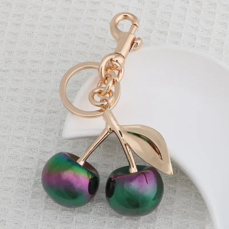 Color: Light Gold - Fashion Gradient Color Cherry Pendant Summer Fruits Cherries Pendant Keyring For Coach Handbag Shoulder Bags Accessories Gift