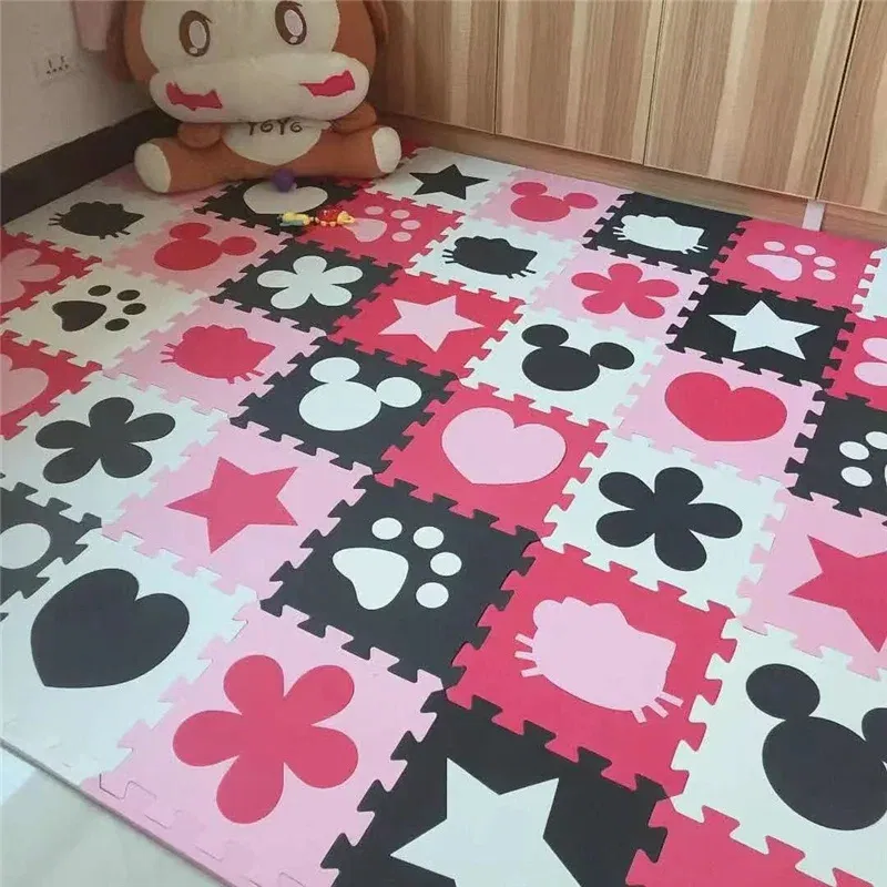 Color: Burgundy - Activities Mat for Baby Play Mat 16PCS Play Mats 30x30cm Thick 1cm Game Mats Tatame Play Mat for Baby Playmat Playroom Mat