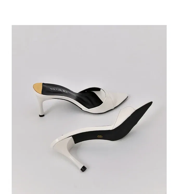 Color: WHITE, Shoe Size: 34 - Pointed Stiletto Heels Women Pumps Patent Leather 2024 Summer Designer Mule Sandals Elegant Sexy Office High Heels Women Shoes